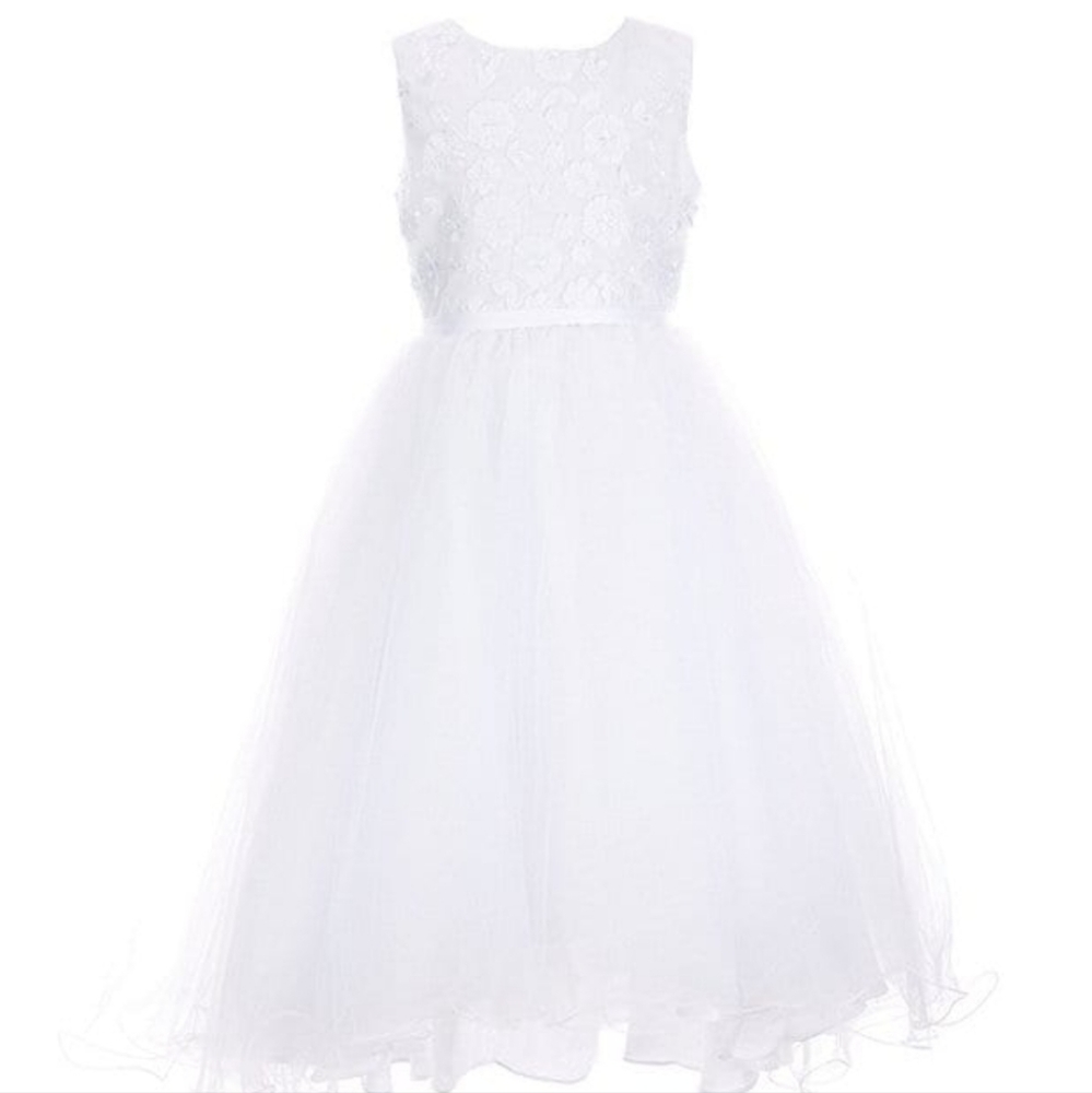 Chantilly Place Big Girls Sleeveless Floral Appliqued Bodice Wired Mesh …